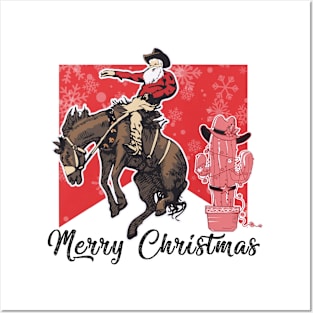 Merry Christmas Santa Cowboy Posters and Art